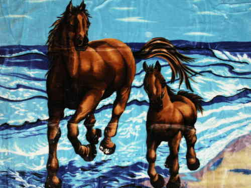 Pferd mit Fohlen blau